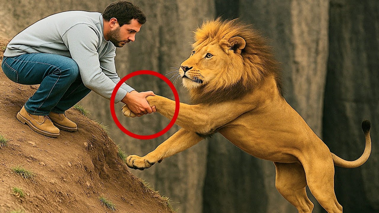 Man Saves Lion from Cliff, but When Reaching Shore the Lion Does Something Shocking