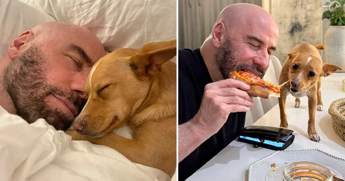 John Travolta Shares adorable Photos of him with rescue Dog Peanut!